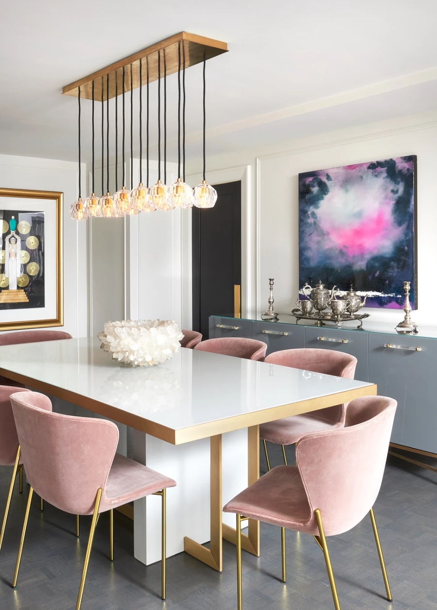 Modern Table Ideas By Maxine Tissenbaum Interior Design. White and pink modern dining room.