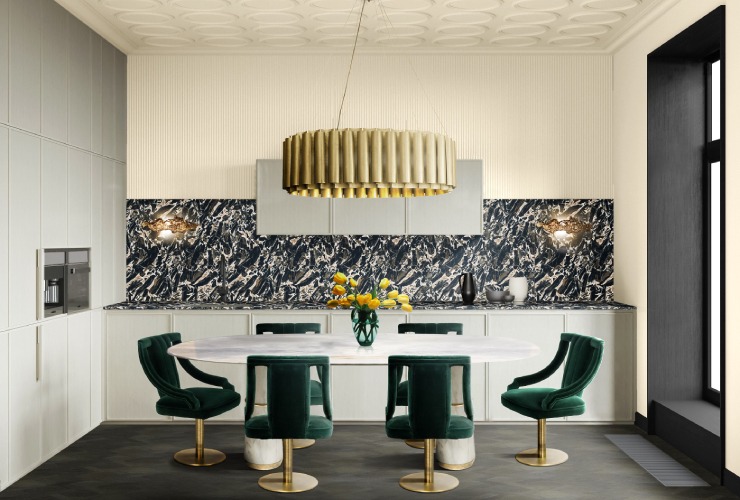 GREEN AND GOLD MODERN DINING ROOM DESIGN